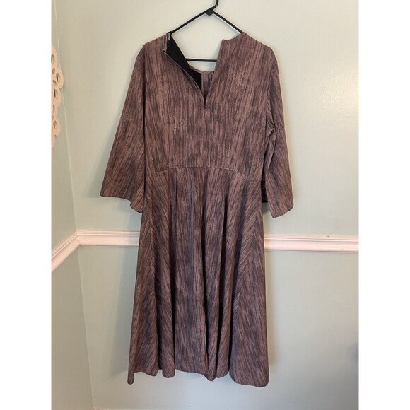 ESHAKTI 18w Brown Dress Front Button Midi 3/4 Sleeve  1X Cotton Back Zip - Picture 3 of 5